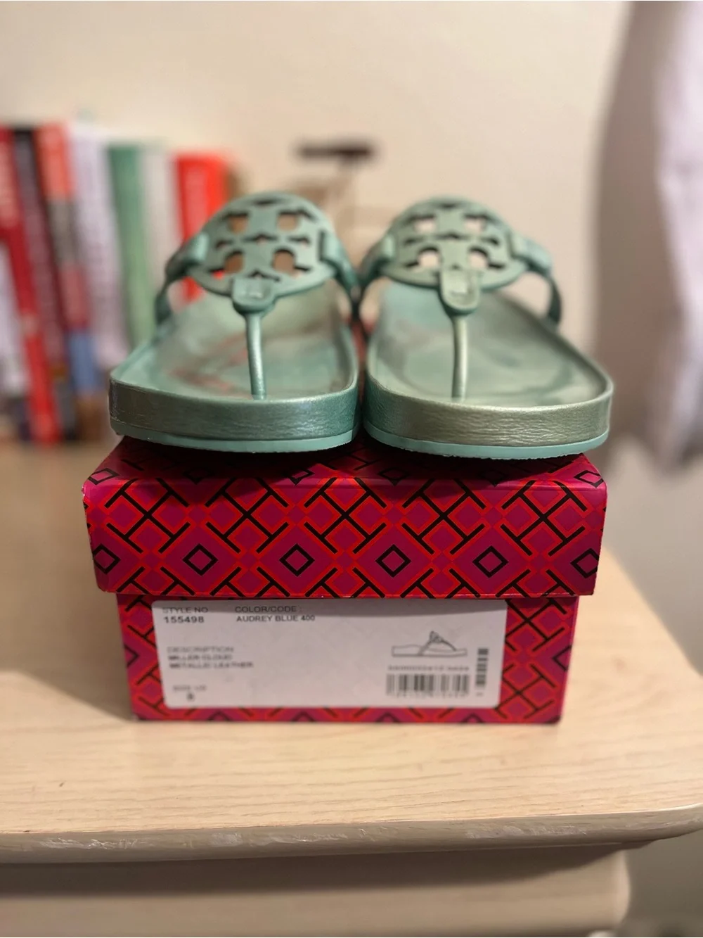 Tory Burch Metallic Seafoam Green Miller Thong Sandals